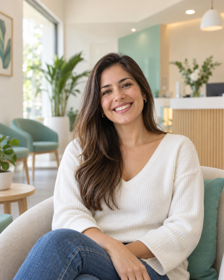 Paciente sonriendo en Clínica Alba